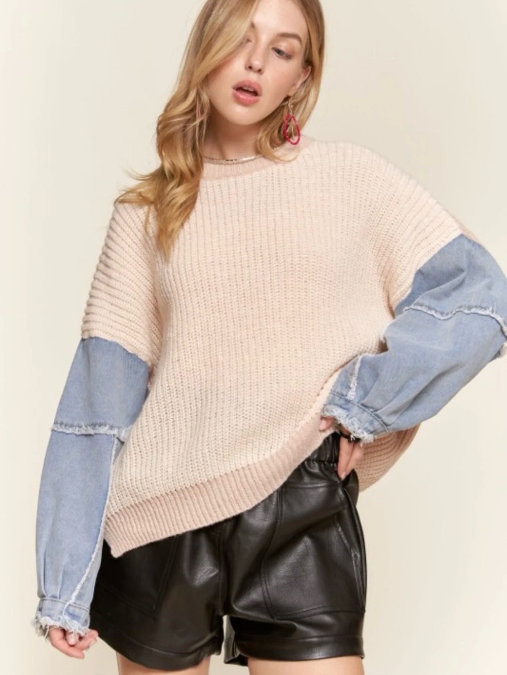 Debut Denim Sleeve Two Toned Sweater M/L